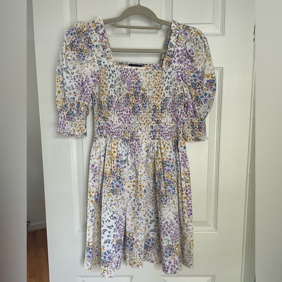 1. State Floral Puff and Smocked Sleeve Smocked Bodice Dress - Picture 4 of 11